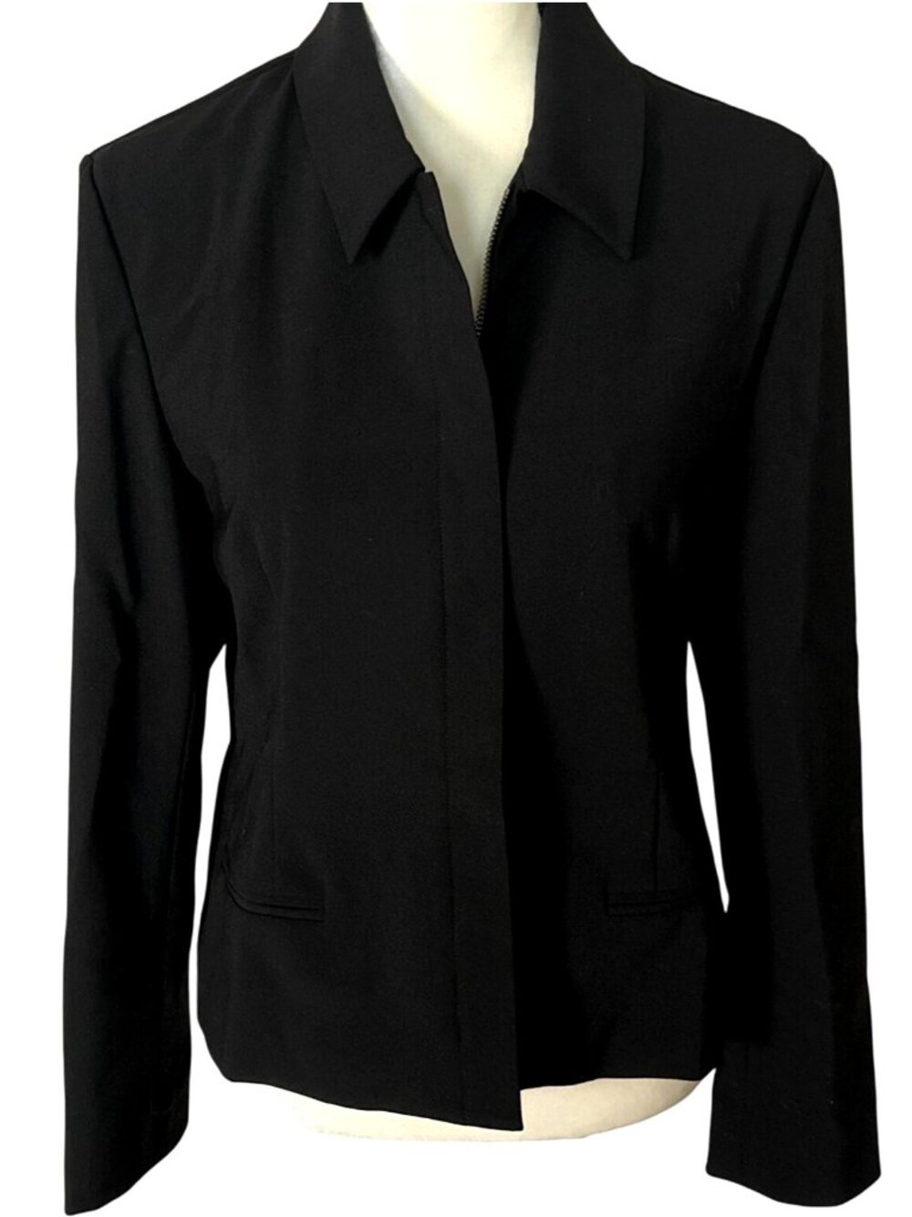 Lauren Ralph Lauren Black Jacket Shacket 10 Full Zip Soft Wool Polyester Blend